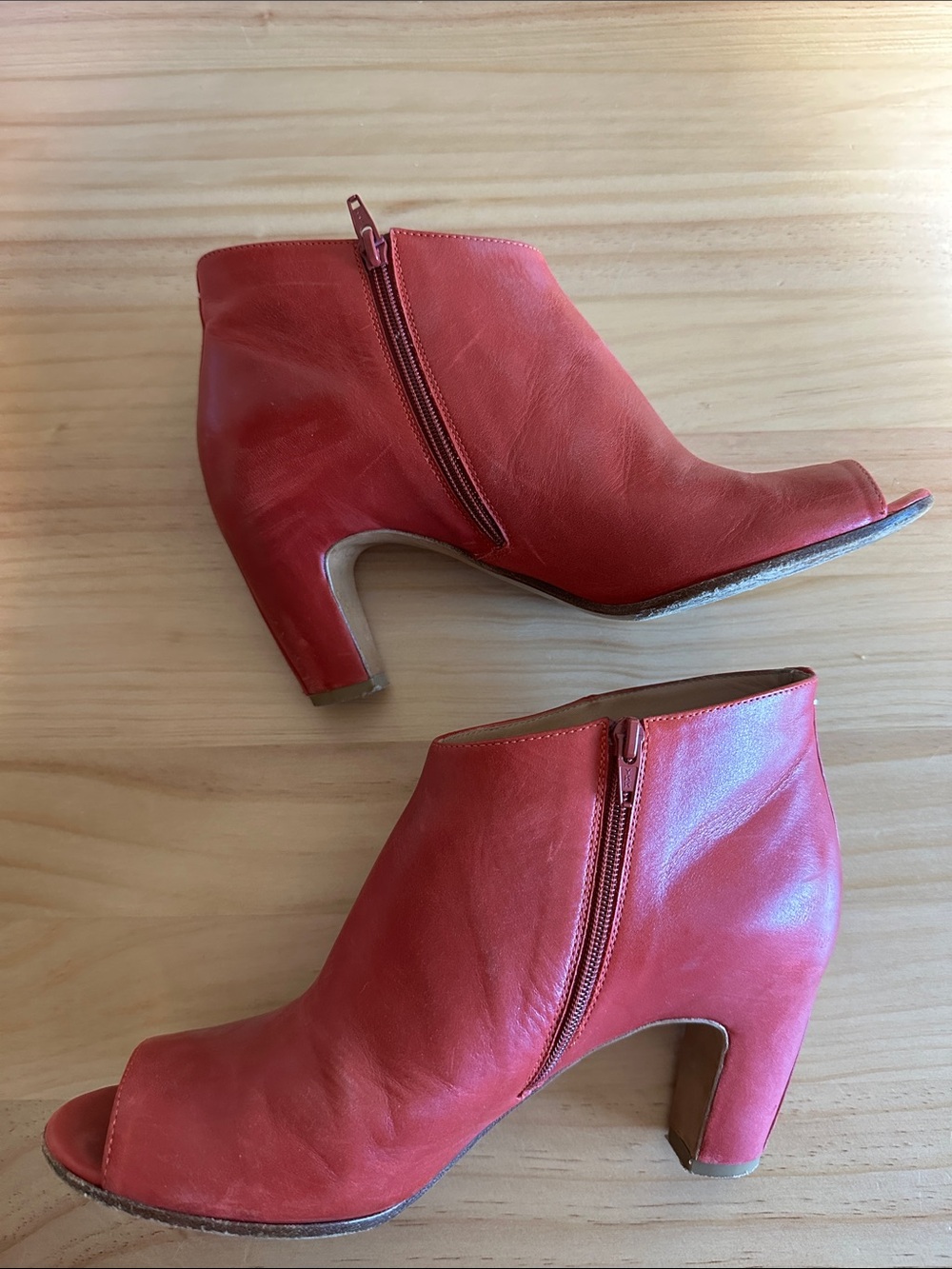 Maison Martin Margiela Red Leather Peep-Toe Ankle Booties
